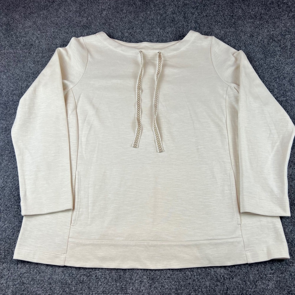 J. Jill Pure Jill Cream Slub Knit Drawstring Pocket Top M Petite Athleisure